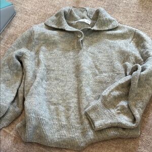 Mango Heather Gray Collared Knit Top